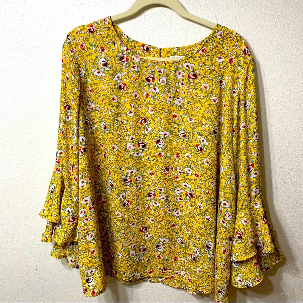 CATO Bright Yellow Floral Blouse